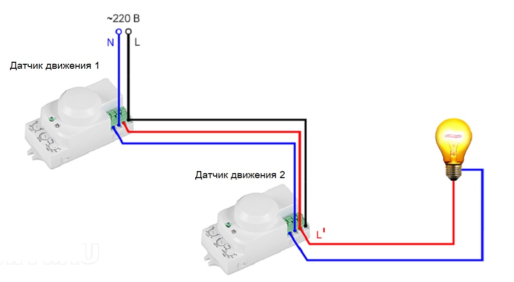 Схема подключения 2 датчиков движения